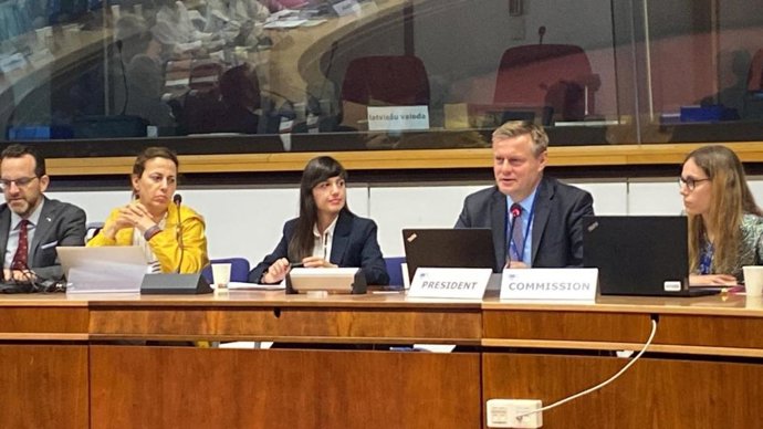 La directora general de Movilidad y Litoral, Marina Munuera, durante su participación en el Foro del Corredor Mediterráneo celebrado esta semana en Bruselas.