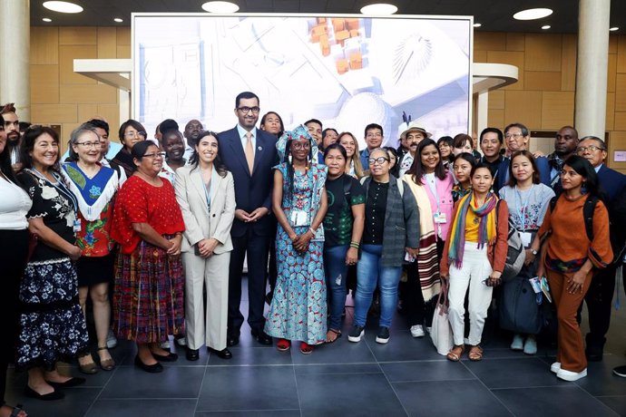 COP28 President-Designate Dr Sultan Al Jaber with members of the indigenous communities at the UN Climate Change Conference in Bonn