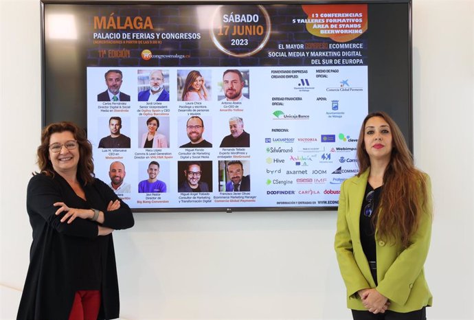 La diputada de Formación y Empleo en funciones, Esperanza González, acompañada por Beatriz Galea, directora de eCongress Málaga, han presentado en rueda de prensa la undécima edición del eCongress Málaga, que se celebra el 17 de junio en Fycma.