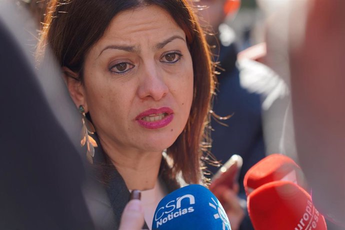 Archivo - La euro diputada de Izquierda Unida, Sira Riego, atiende a los medios a 31 de enero de 2023 en Sevilla, (Andalucía, España).