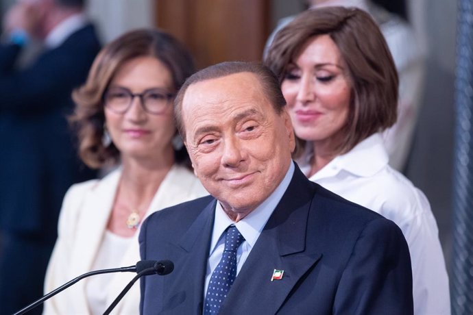 June 12, 2023, Rome, Italy: Silvio Berlusconi meets journalists during the consultations after the resignation of the Conte government in the Quirinal Palace, on 28 August 2019