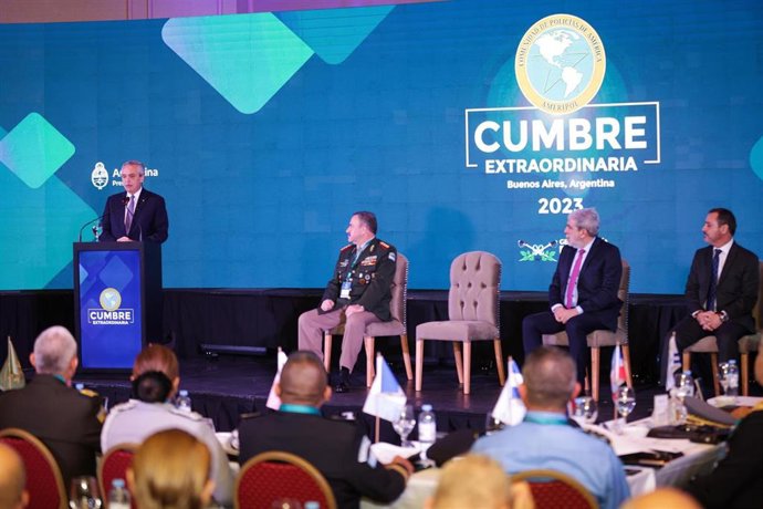 El presidente de Argentina, Alberto Fernández, en la Cumbre Extraordinaria 2023 de la Comunidad de Policías de América