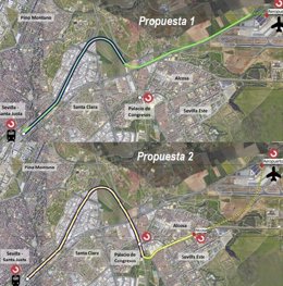 Propuestas de Sevilla Quiere Metro para la línea de Cercanías prevista entre Santa Justa y el aeropuerto.