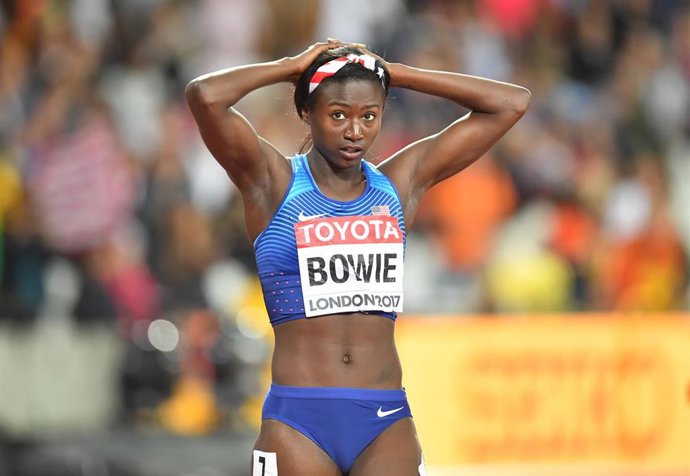 Archivo - FILED - 06 August 2017, United Kingdom, London: USA's Tori Bowie reacts after her victory in the women's 100 metre final at the IAAF World Championships in Athletics at the Olympic Stadium in London. Photo: picture alliance / Bernd Thissen/dpa