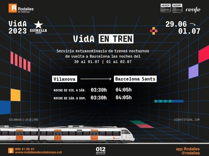 Renfe reforar la línia R2 sud per al Festival Vida 2023 de Vilanova i la Geltrú (Barcelona).
