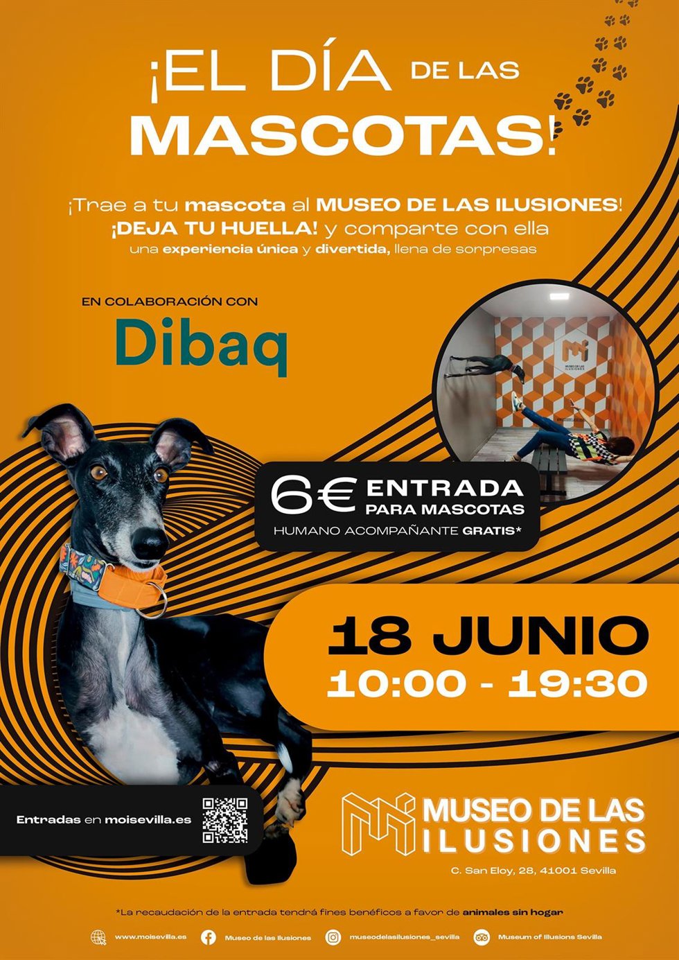 Cartel de evento por el segundo aniversario del Museo de las Ilusiones de Sevilla.