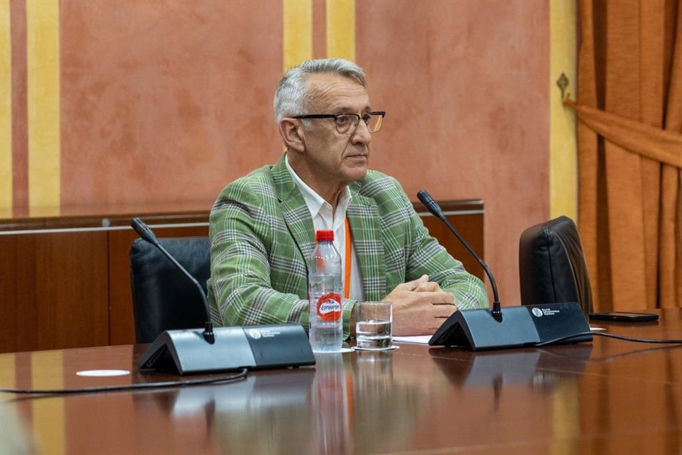 El alcalde de Bonares (Huelva), Juan Antonio García, durante su comparecencia en el Parlamento andaluz.