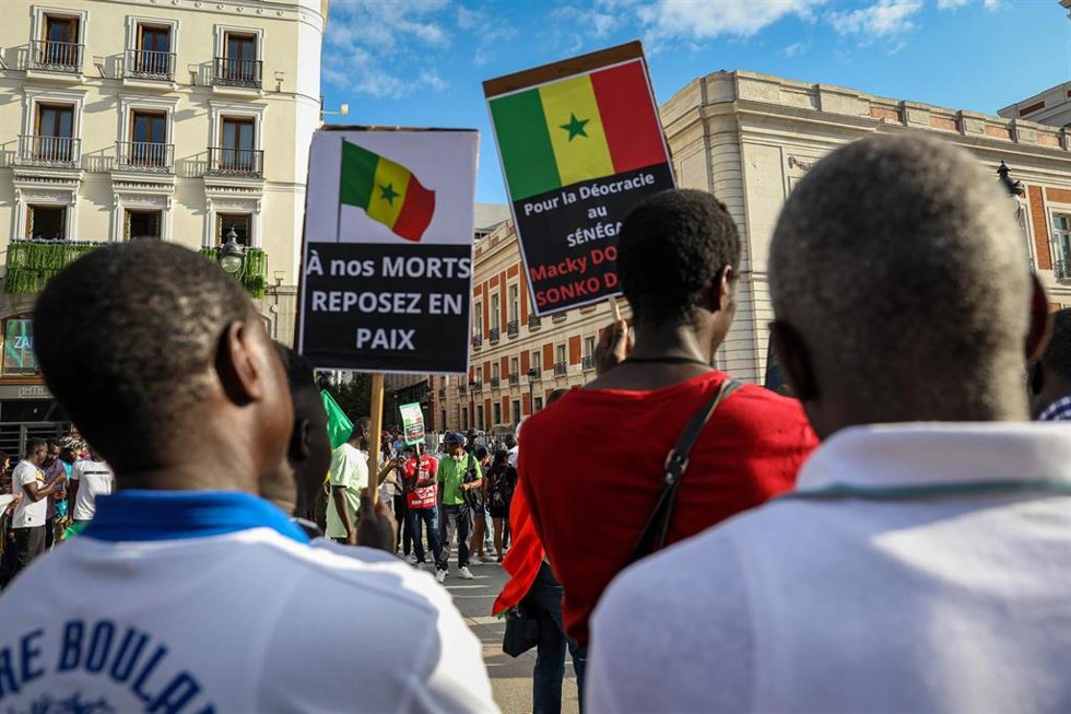 Manifestación en Madrid a favor de la liberación del líder de la oposición de Senegal, Ousmane Sonko
