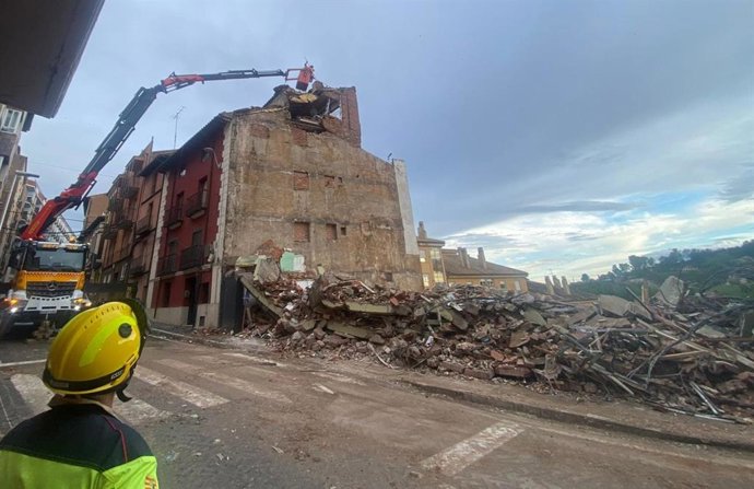 Edificio derrumbado este martes en Teruel.