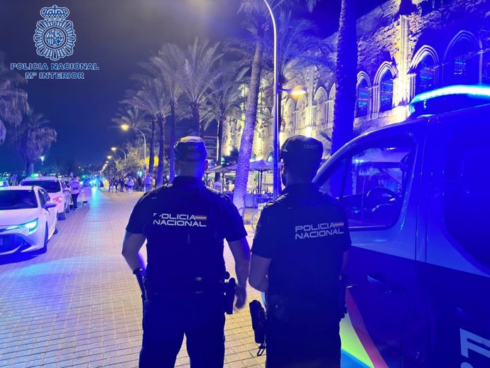 Agentes de la Policía Nacional, durante un dispositivo policial en Palma.