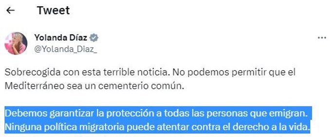 Tuit de Yolanda Díaz.