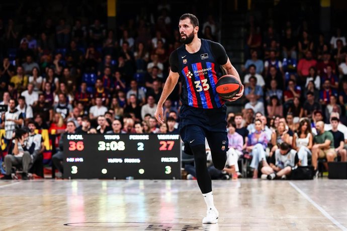 Nikola Mirotic of FC Barcelona in action during the ACB Liga Endesa Semi Finals Playoff Game 1 match between FC Barcelona and Unicaja  at Palau Blaugrana on June 07, 2023 in Barcelona, Spain.