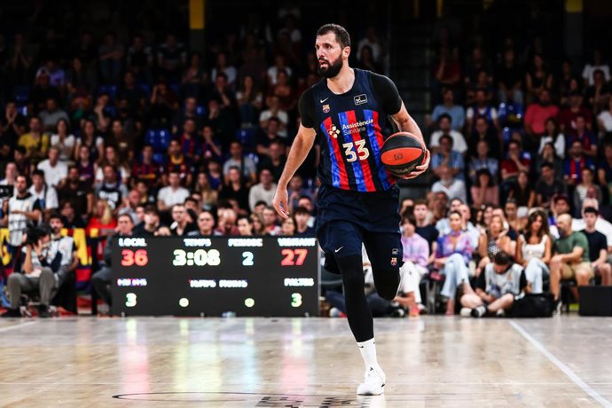 Nikola Mirotic of FC Barcelona in action during the ACB Liga Endesa Semi Finals Playoff Game 1 match between FC Barcelona and Unicaja  at Palau Blaugrana on June 07, 2023 in Barcelona, Spain.