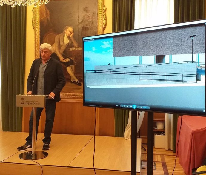 José Luis Collado, arquitecto, presenta el proyecto de diez viviendas accesibles en La Camocha por parte de Cocemfe y el Ayuntamiento de Gijón.