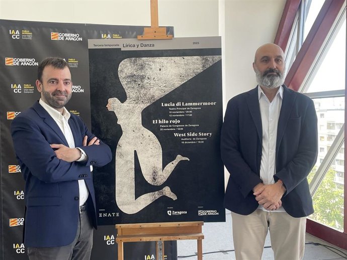 El gerente de Zaragoza Cultural, David Lozano, y el director general de Cultura del Gobierno de Aragón, Victor Lucea, han presentado la tercera edición de la Temporada de Lírica y Danza en el IAACC Pablo Serrano