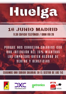 Archivo - Cartel de la convocatoria de huelga por parte del sindicato CGT para este viernes 16 de junio en Madrid.