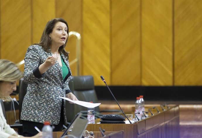 La consejera de Agricultura, Pesca, Agua y Desarrollo Rural, Carmen Crespo, durante el Pleno. 