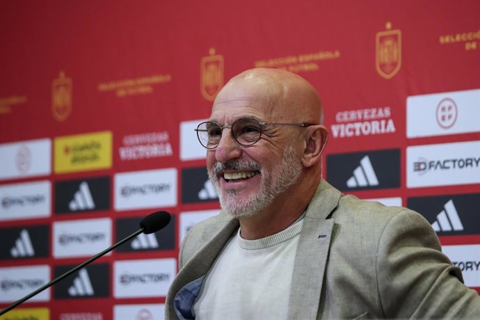 Luis de la Fuente, national coach of the Spanish soccer team attends the media during his press conference after announcing the list of players called up for the Nations League at Ciudad del Futbol on June 02, 2023, in Las Rozas, Madrid, Spain.