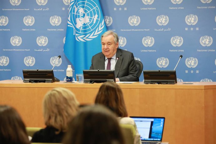 UNITED NATIONS, June 15, 2023  -- UN Secretary-General Antonio Guterres speaks at a press conference on climate at the UN headquarters in New York, on June 15, 2023. Guterres on Thursday called for accelerating action to address climate change, as he vo