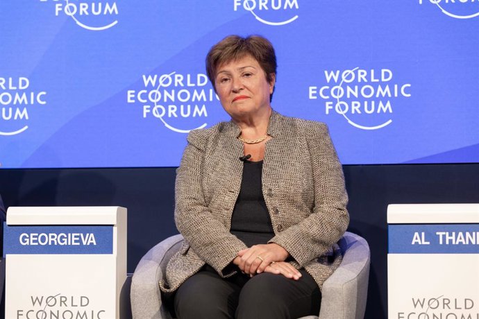 Archivo - HANDOUT - 17 January 2023, Switzerland, Davos: Managing Director of the International Monetary Fund Kristalina Georgieva speaks in Keeping the Lights on amid Geopolitical Fracture session at the World Economic Forum Annual Meeting 2023 in Davo
