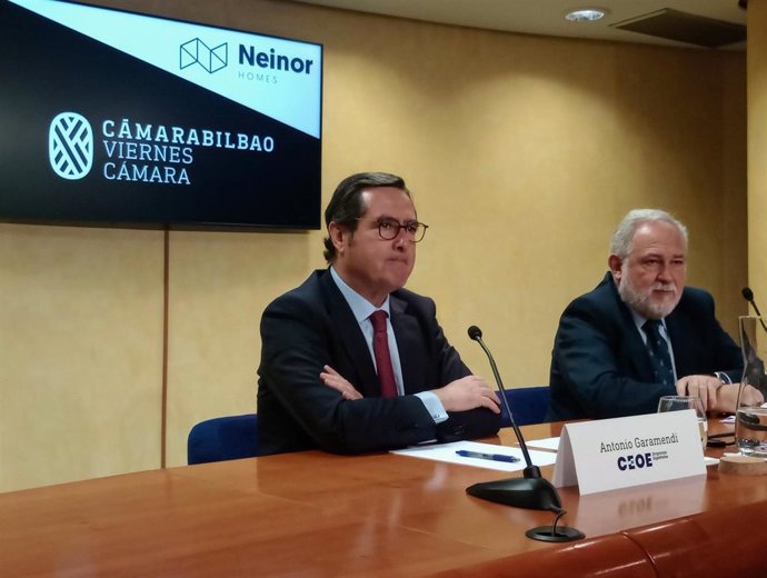 El presidente de la CEOE, Antonio Garamendi, en un acto de CamaraBilbao.