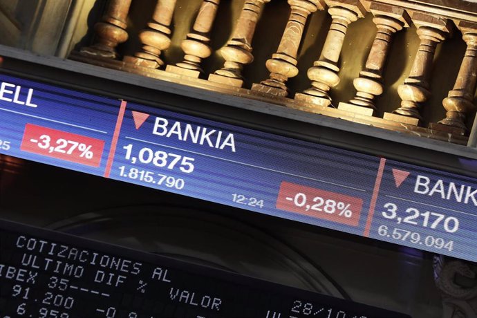 Archivo - Valores de Bankia en la Bolsa de Madrid (España), a 28 de octubre de 2020. 