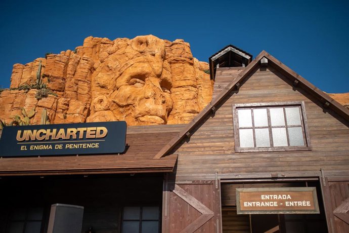 Fachada de la nueva atracción 'Uncharted' de PortAventura World 2023, a 16 de junio de 2023, en Salou, Tarragona, Cataluña (España)