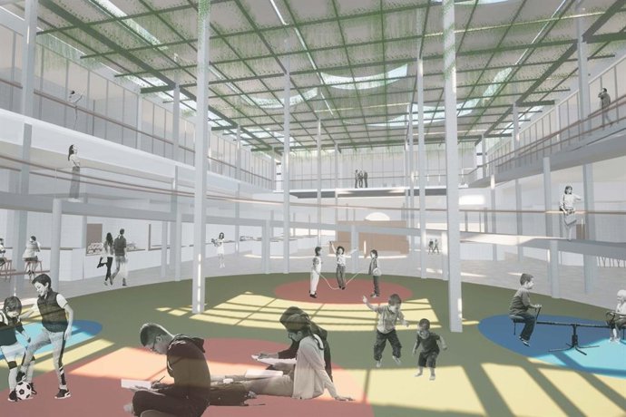 Propuesta de intervención en el edificio regionalista del mercado de abastos de Coria del Río (Sevilla) que le ha valido a un equipo de la US el primer premio de la Cátedral Metropol-Parasol.