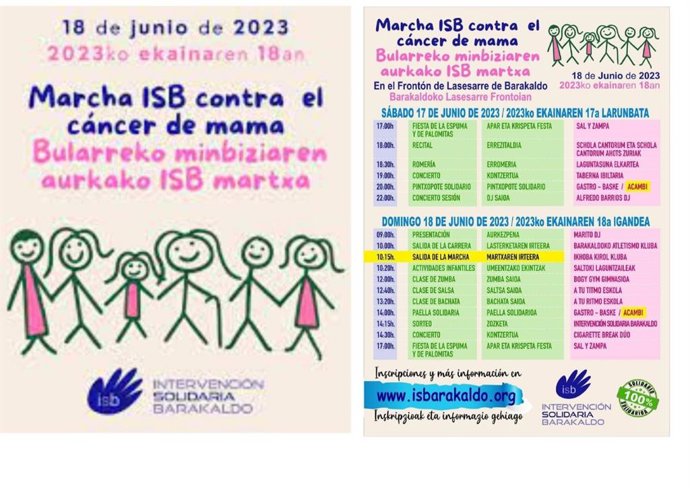 Cartel con motivo de la marcha de ISB y Acambi para recaudar fondos en apoyo a la investigación del cáncer de mama