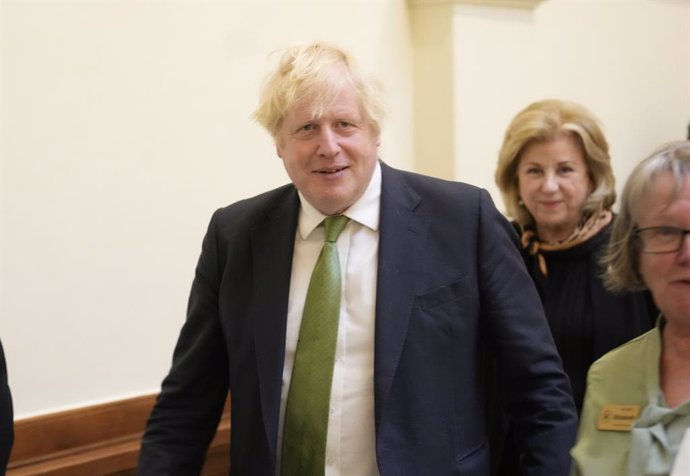 May 23, 2023, Austin, TX, United States: Former British Prime Minister BORIS JOHNSON visits the Texas Capitol during an economic development mission in the last week of Texas' legislative session on May 23, 2023. Johnson met with Governor Greg Abbott's ec