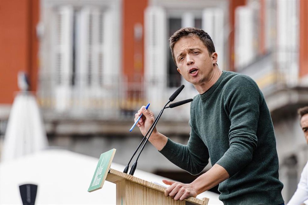El líder de Más País, Íñigo Errejón, ha llamado a "derrotar la campaña del miedo" en el acto central de Más Madrid en la Plaza Mayor