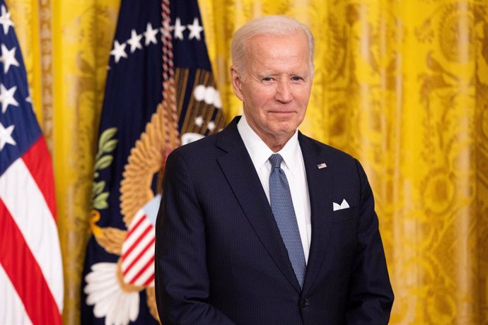 June 13, 2023, Washington, District of Columbia, USA: United States President Joe Biden looks on as Secretary of State Antony Blinken speaks at a chiefs of mission reception in the East Room of the White House in Washington, D.C., Tuesday, June 13, 2023