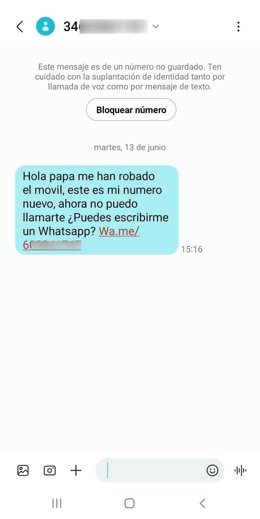 Imagen de un WhatsApp relacionado con la estafa.