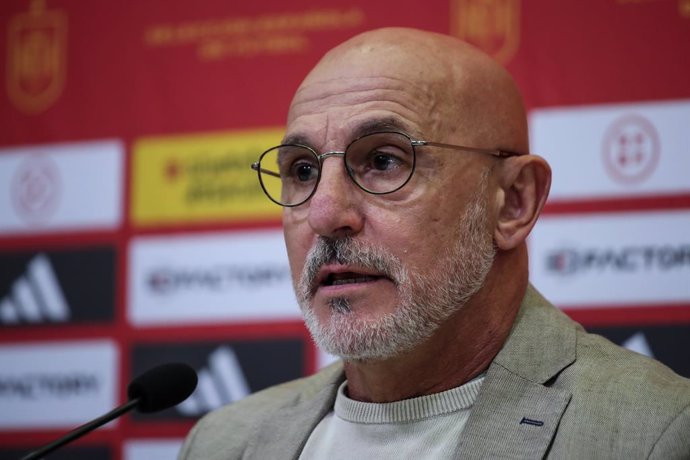 Luis de la Fuente, national coach of the Spanish soccer team attends the media during his press conference after announcing the list of players called up for the Nations League at Ciudad del Futbol on June 02, 2023, in Las Rozas, Madrid, Spain.