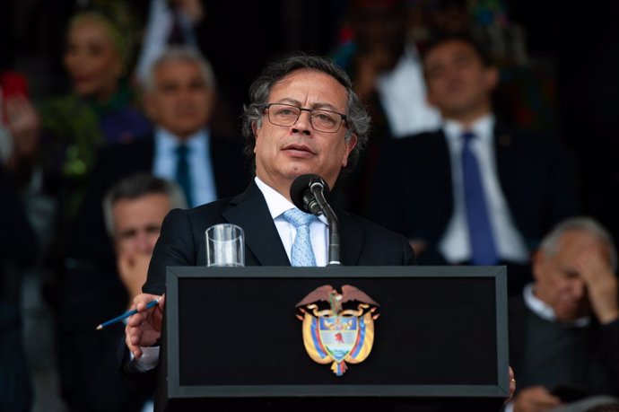 Archivo - May 9, 2023, Bogota, Cundinamarca, Colombia: Colombia's president Gustavo Petro gives a speach during the ceremony of the new Colombian Police Director William Rene Salamanca at the General Santander Police Academy in Bogota, Colombia. May 9, 