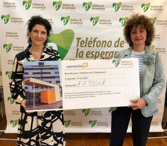 La promotora inmobiliaria Samaniego ha formalizado su compromiso de colaboración con el Teléfono de la Esperanza de La Rioja con la aportación de casi 8.000 euros para contribuir a financiar el programa 'A tu lado'