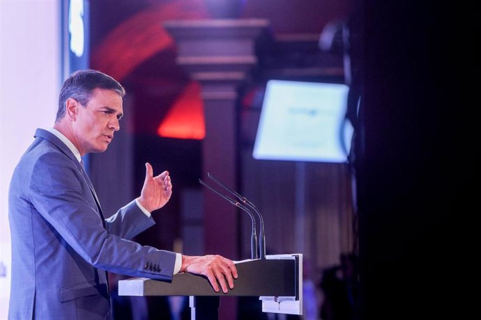 El presidente del Gobierno, Pedro Sánchez, interviene durante la primera jornada del 45 aniversario de cincoDías, en el Teatro Real, a 12 de junio de 2023, en Madrid (España). 