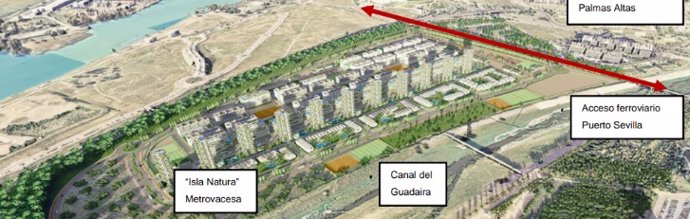 Trazado del acceso ferroviario directo que construirá el Puerto de Sevilla.