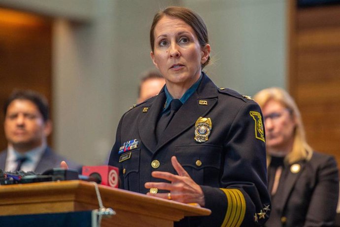 June 13, 2023: Kansas City Police Chief Stacey Graves answers questions from the media during a press conference at Kansas City Police Department Headquarters on Wednesday, May 17, 2023, in Kansas City.