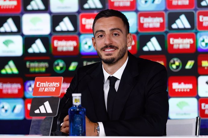 Joselu Mato attends his press conference during his presentation as new player of Real Madrid at Ciudad Deportiva Real Madrid on June 20, 2023, in Valdebebas, Madrid, Spain.