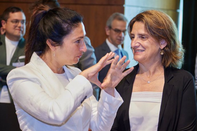 Belgian Minister for Environment Zuhal Demir (L) and Spain’s Minster for Ecological Transition Teresa Ribera Rodríguez (R) pictured during the tour de table prior of the start of the conference the European meeting of the Environment Ministers, at the Eur