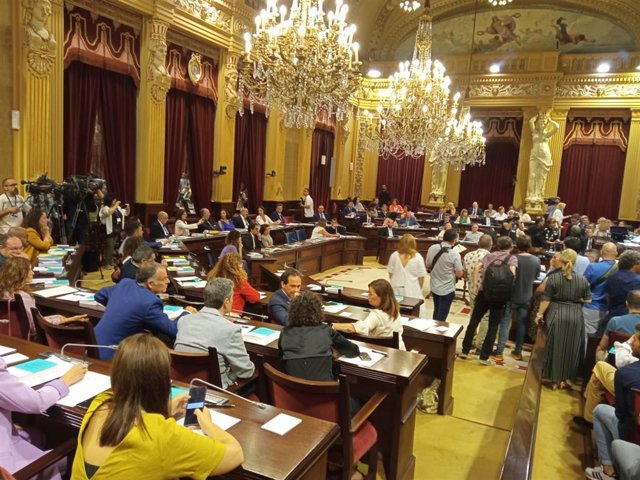 El nuevo presidente del Parlament balear, Gabriel Le Senne (c),  durante la sesión de constitución del Parlament balear.