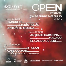 Cartel del Open Festival organizado por el Ayuntamiento de Tomares, en Sevilla.