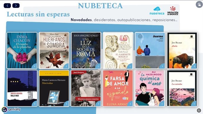 El proyecto Nubeteca de la Diputación de Badajoz crea la guía 'Lecturas sin esperas' para facilitar la lectura sin reservas.