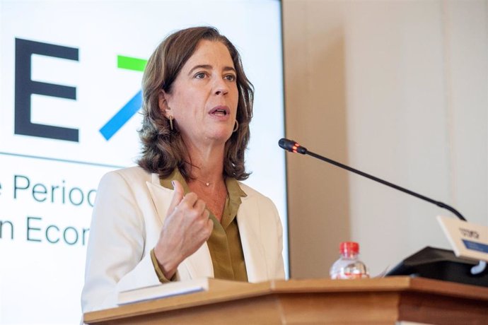 La presidenta de la Asociación Española de Banca (AEB), Alejandra Kindelán, en el XL Seminario de la APIE, en Santander a 20 de junio de 2023.