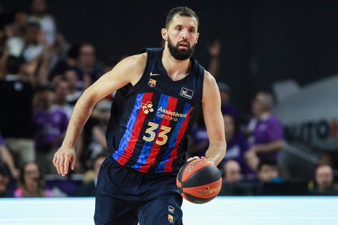 Nikola Mirotic of FC Barcelona in action during Final Playoff (match 3) of Liga Endesa basketball match between Real Madrid and FC Barcelona at Wizink Center on June 20, 2023 in Madrid, Spain.