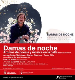 Vélez recibe a los poetas Álvaro Galán, Ildefonso Gómez y Gema Piña en una nueva cita de 'Damas de Noche'.