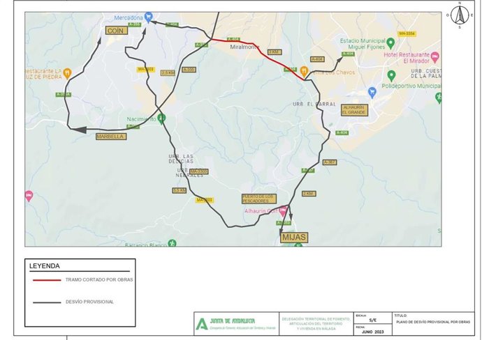 Cortarán provisionalmente la A-404 de Coín a la barriada de Churriana por obras de mejoras