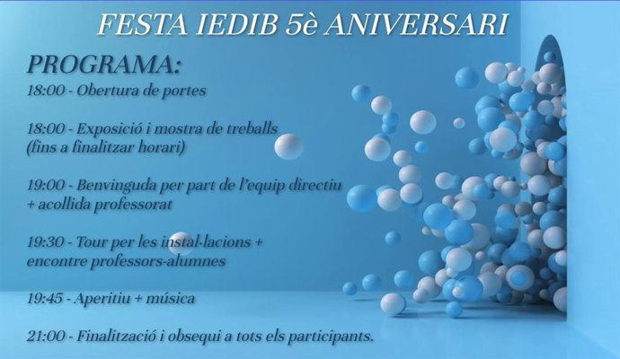 Programación de la fiesta del 5 aniversario del Iedib.
