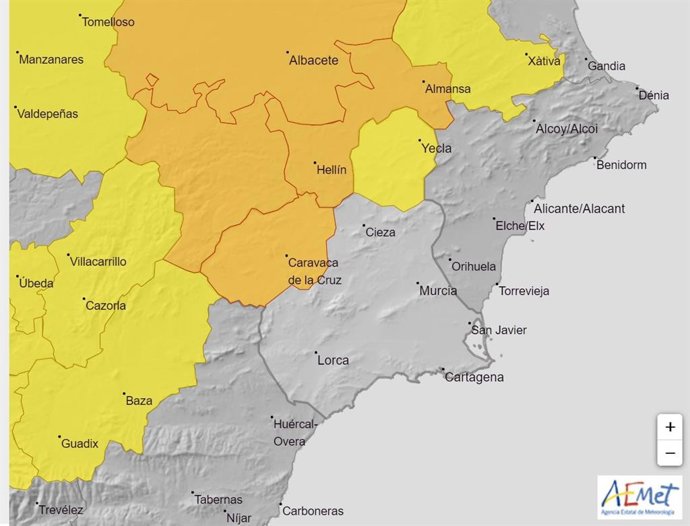 La Aemet eleva a naranja la alerta por lluvias y tormentas para este miércoles por la tarde en el Noroeste de la Región